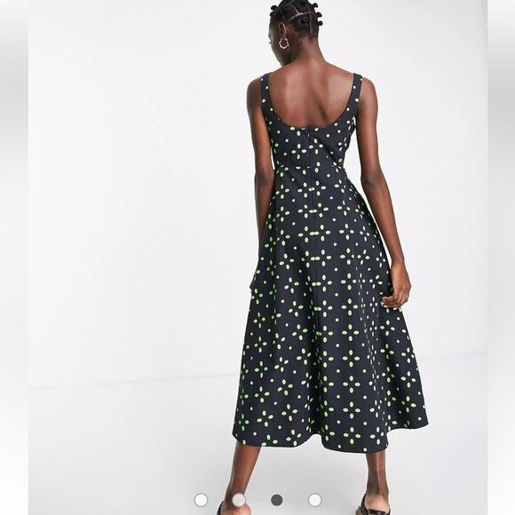 NWOT TOPSHOP Women's Cut Out Spot Pinny Dress In Green & Black - Sz 10 - Picture 4 of 11